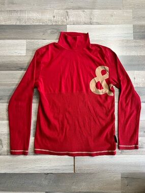 Dolce & Gabbana Red Turtleneck Sweater with Tan Ampersand Graphic